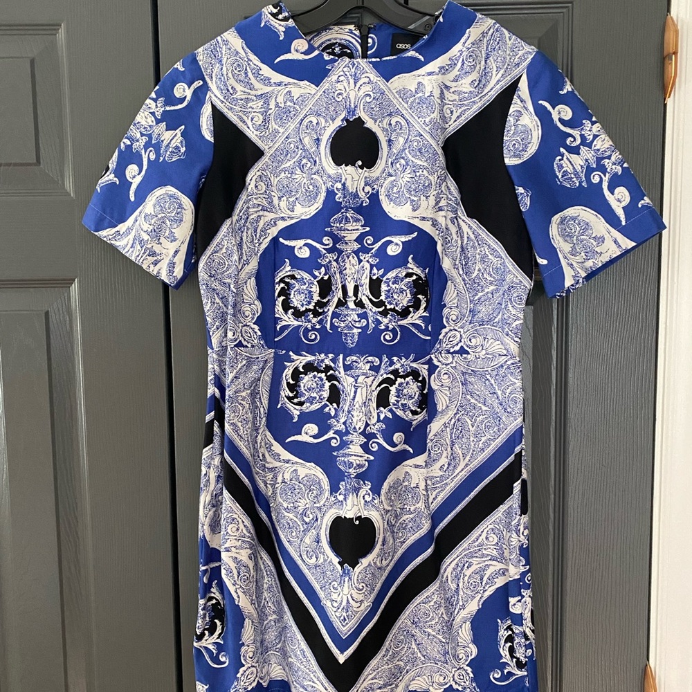 ASOS blue patterned short sleeve mini dress